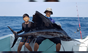 Sailfish fishing at Rompin, Malaysia. Sailfish caught using live fish bait.